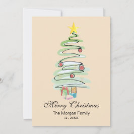 Cartão De Festividades Árvore de Natal Minimalista em Aquarela Não-Fotogr