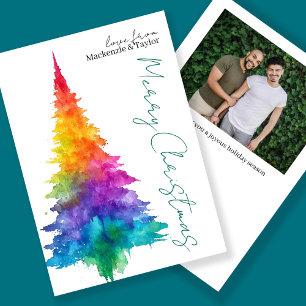 Cartão De Festividades Árvore de Natal Moderna Arco-íris Foto Personaliza