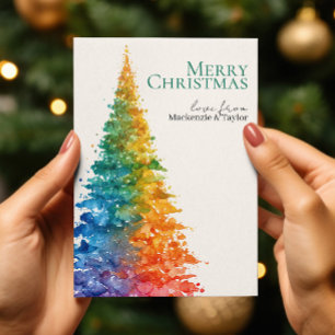 Cartão De Festividades Árvore de Natal Moderna Arco-íris Foto Personaliza