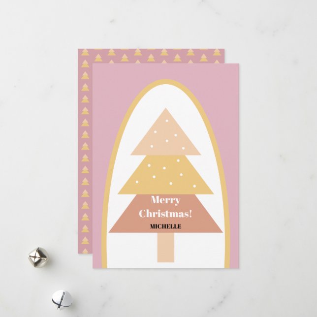 Cartão De Festividades Árvore de Natal Moderna e Enfeitada com Rosa Paste (Frente/Verso In Situ)