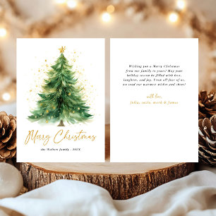 Cartão De Festividades Árvore de Natal Moderna em Watercolor Não Foto