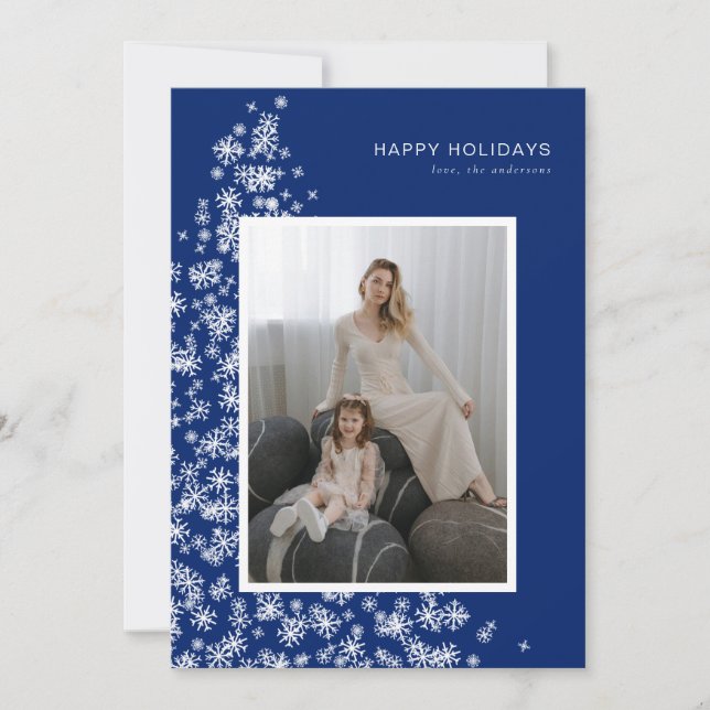 Cartão De Festividades Árvore de Natal Moderna Feita com Flocos de Neve (Frente)