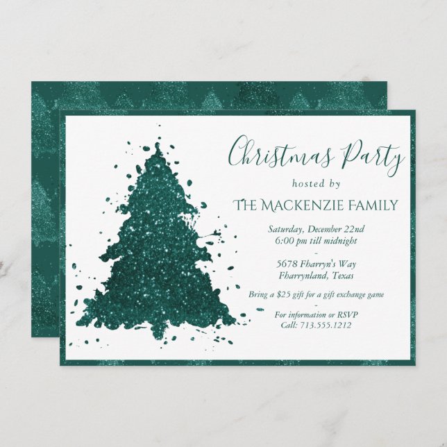 Cartão De Festividades Árvore de Natal Moody | Dark Midnight Teal Party (Frente/Verso)