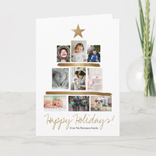 Cartão De Festividades Árvore de Natal Multi-Foto em Dourado com Brilho p