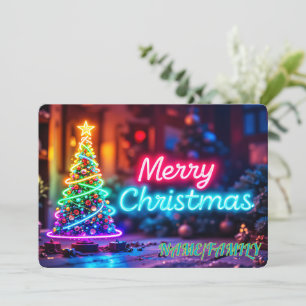 Cartão De Festividades Árvore de Natal Neon Brilhante