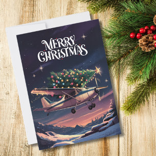 Cartão De Festividades Árvore de Natal no Avião Cessna Foto Engraçada
