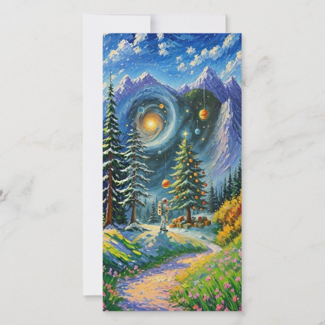 Cartão De Festividades Árvore de Natal no Espaço (Frente)