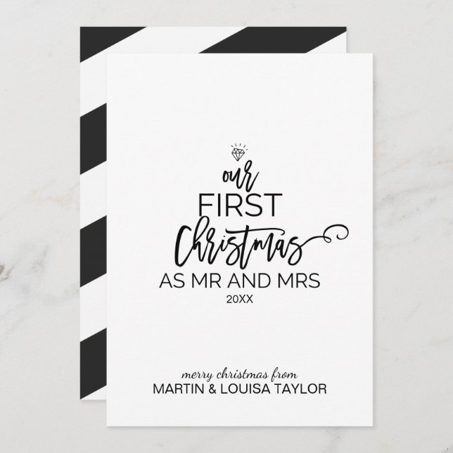 Cartão De Festividades Árvore de Natal Nosso Primeiro Natal como Sr. e Sr (Frente/Verso)