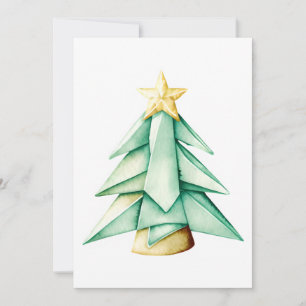 Cartão De Festividades Árvore de Natal Origami Watercolor
