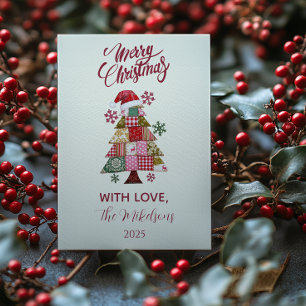 Cartão De Festividades Árvore de Natal Patchwork Preppy