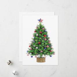 Cartão De Festividades Árvore de Natal Patriótica vermelha branca azul or