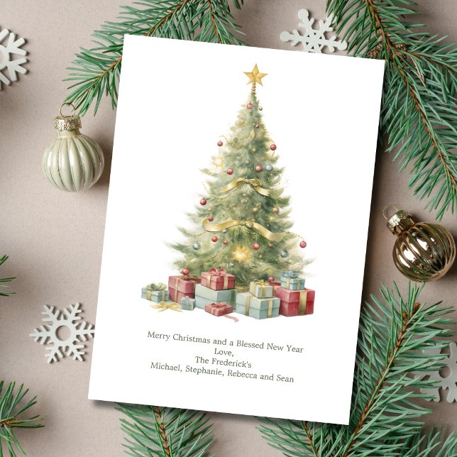 Cartão De Festividades Árvore de Natal Personalizada Apresenta Natal (Personalized Vintage Christmas Tree Holiday Christmas Card. Printed or Digital Download)