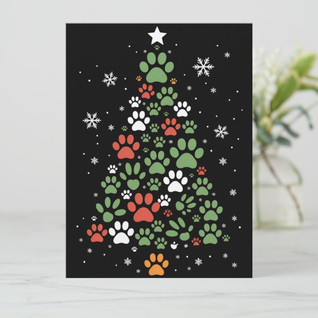 Cartão De Festividades Árvore de Natal Pet Paw Cats Dog Lover Xmas (Em pé/Frente)