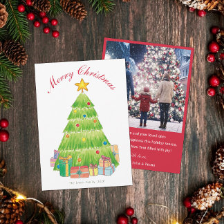 Cartão De Festividades Árvore de Natal Pintada à Mão Personalizada Foto