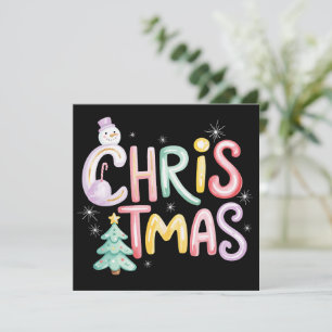 Cartão De Festividades Árvore de Natal Preppy Boneco de Neve Brilho Coque