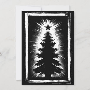 Cartão De Festividades Árvore de Natal Preta e Branca Grunge e Distorcida