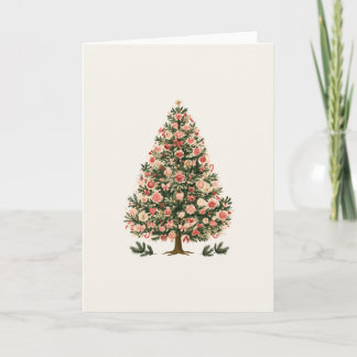 Cartão De Festividades Árvore de Natal retrô com enfeites cor-de-rosa