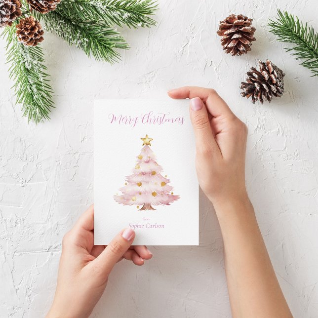 Cartão De Festividades Árvore de Natal Rosa (Pink Christmas tree card)