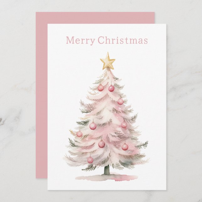 Cartão De Festividades Árvore de Natal Rosa e Verde (Frente/Verso)