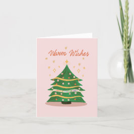 Cartão De Festividades Árvore de Natal Rosa Pastel com Desejos Afetuosos