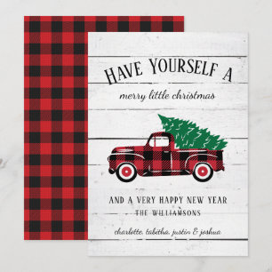 Cartão De Festividades Árvore de Natal Russo Vintage Red Truck Nome