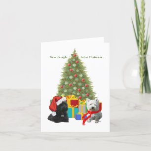 Cartão De Festividades Árvore de Natal Scottie e Westie