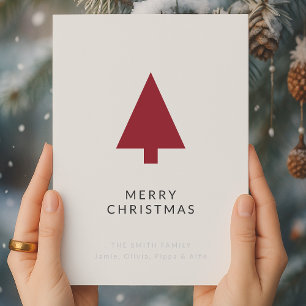 Cartão De Festividades Árvore de Natal Simples Borgonha Scandi Minimali