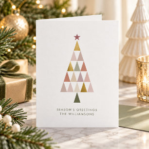 Cartão De Festividades Árvore de Natal Simples Dourado Rosa Minimalista M
