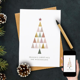 Cartão De Festividades Árvore de Natal Simples e Dourada com Blush Modern