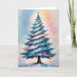 Cartão De Festividades Árvore de Natal simples e pastel com rosa azul púr