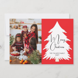 Cartão De Festividades Árvore de Natal simples família foto de Natal
