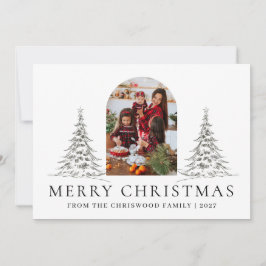 Cartão De Festividades Árvore de Natal simples família foto de Natal