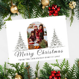 Cartão De Festividades Árvore de Natal simples família foto de Natal