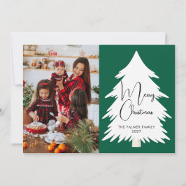 Cartão De Festividades Árvore de Natal simples família foto de Natal