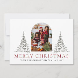 Cartão De Festividades Árvore de Natal simples Feliz Natal foto da famíli
