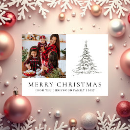 Cartão De Festividades Árvore de Natal simples Feliz Natal foto da famíli