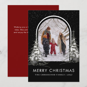 Cartão De Festividades Árvore de Natal simples Feliz Natal foto da famíli