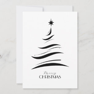 Cartão De Festividades Árvore de Natal simples preta e branca moderna