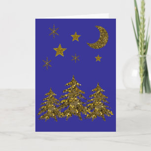 Cartão De Festividades Árvore de Natal Sparkasse, lua, estrelas em azul