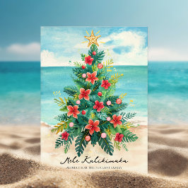 Cartão De Festividades Árvore de Natal Tropical à Beira-Mar
