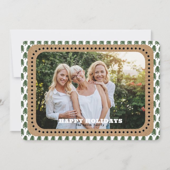 Cartão De Festividades Árvore de Natal Verde e Branco Simples (Frente)