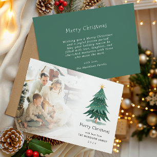 Cartão De Festividades Árvore de Natal Verde Minimalista Foto Personaliza
