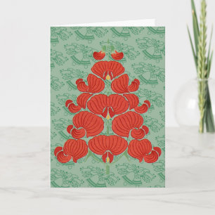 Cartão De Festividades Árvore de Natal vermelha da flor de Deco