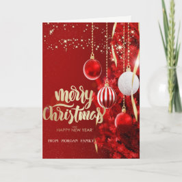 Cartão De Festividades Árvore de Natal Vermelha Elegante, Bolas