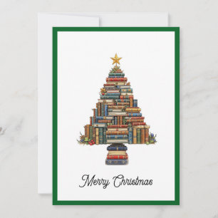 Cartão De Festividades Árvore De Natal Vintage Chic, Feita De Livros