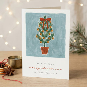 Cartão De Festividades Árvore de Natal Vintage Desenhada à Mão