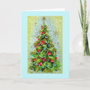 Cartão De Festividades Árvore de Natal Vintage em Bulbo de Flash de Foto
