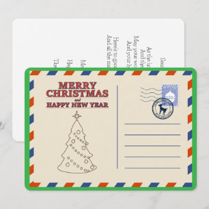 Cartão De Festividades Árvore de Natal Vintage Retro Personalizada Mensag