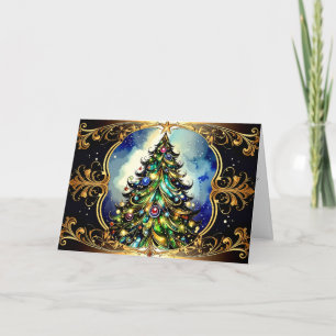 Cartão De Festividades Árvore de Natal Vitoriana Bonita, Ornamentada e El