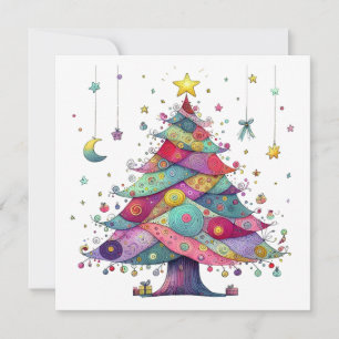 Cartão De Festividades Árvore de Natal Whimsical, Estilo de Arte Folga